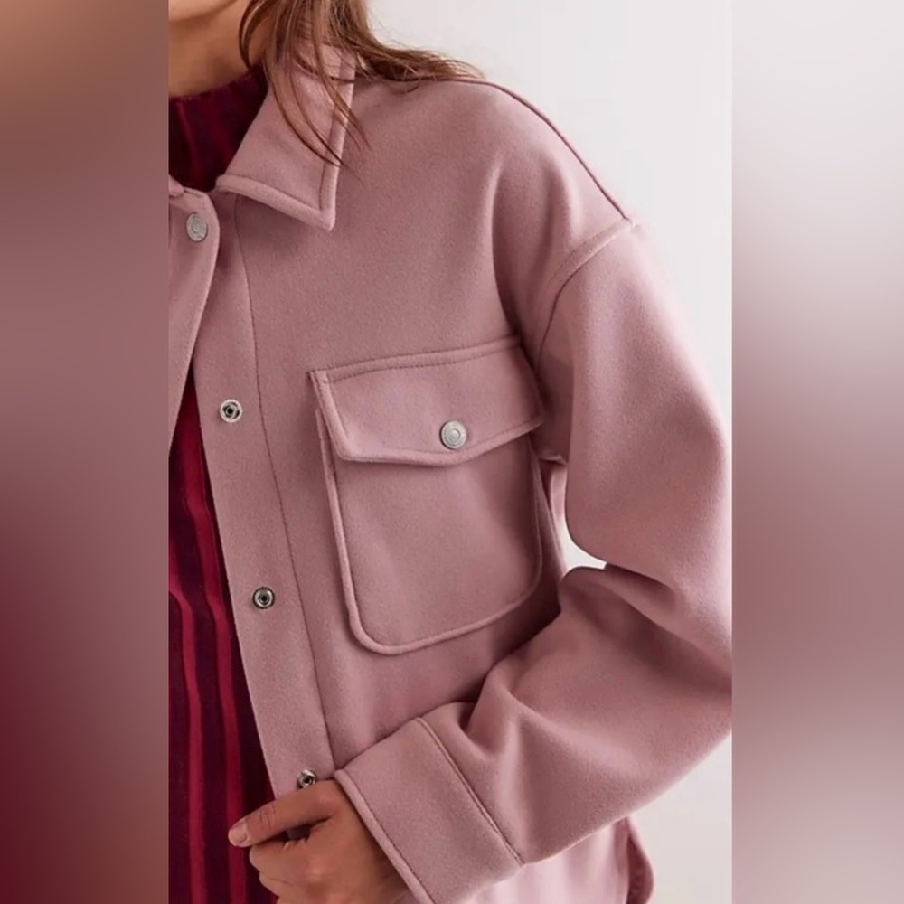 NEW Free People M We the Free Lola Shirt Jacket in Ballet 🩰 Pink Snap Button - Picture 3 of 8
